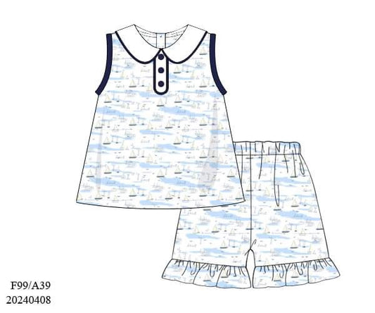 PREORDER Sailboat Ruffle Shorts Set