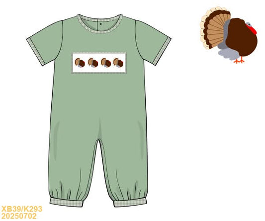 PREORDER Boys Green Smocked Turkey Long Bubble