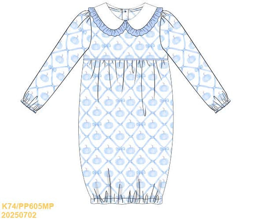 PREORDER Knit Blue Pumpkin Newborn Gown