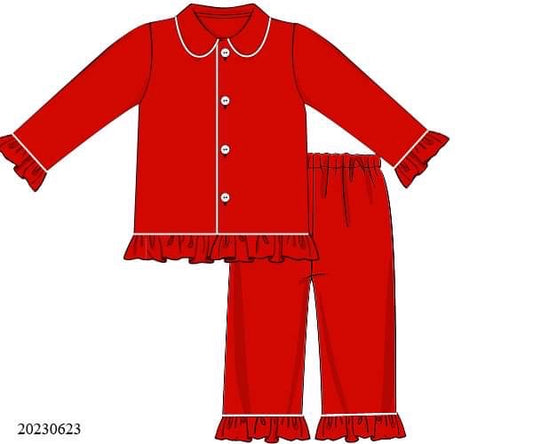 Preorder Classic Red Girls Ruffle Pajama Set