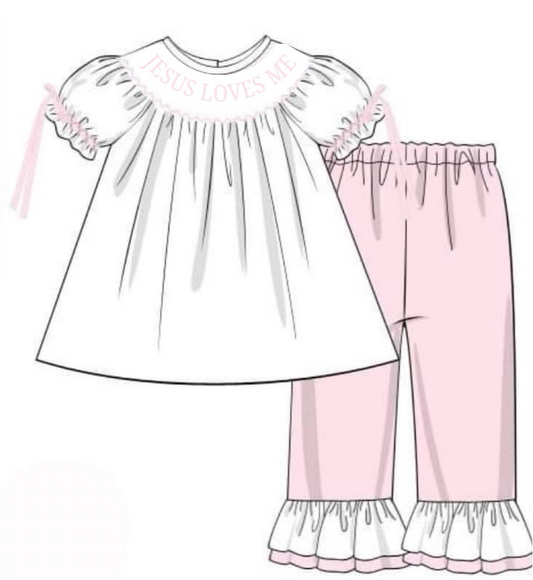 PREORDER Jesus Loves Me Smocked Pant Set