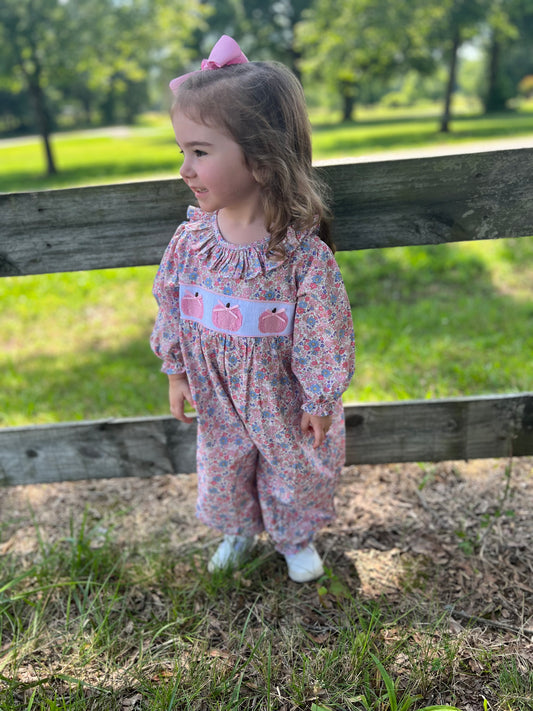 PREORDER Smocked Pink Floral Pumpkin Long Bubble