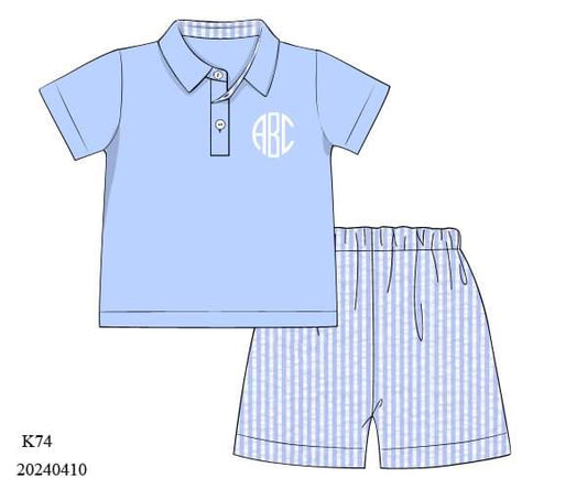 PREORDER Blue Seersucker Polo Set