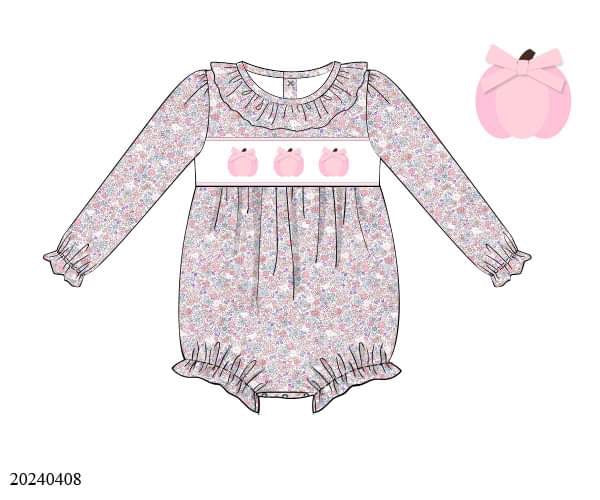 PREORDER Smocked Pink Floral Pumpkin Bubble