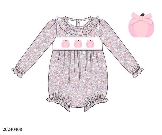 PREORDER Smocked Pink Floral Pumpkin Bubble