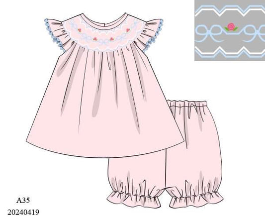 PREORDER Rosey Bow Smocked Bloomer Set