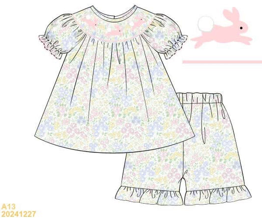 PREORDER Floral Bunny Smocked Short Set