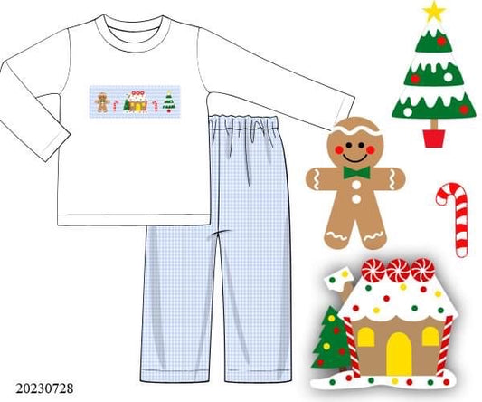 Preorder Smocked Gingerbread Village Pants Set