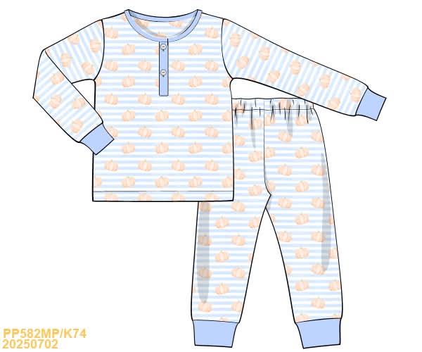 PREORDER Boy Striped Blue Pumpkin Pajama Set
