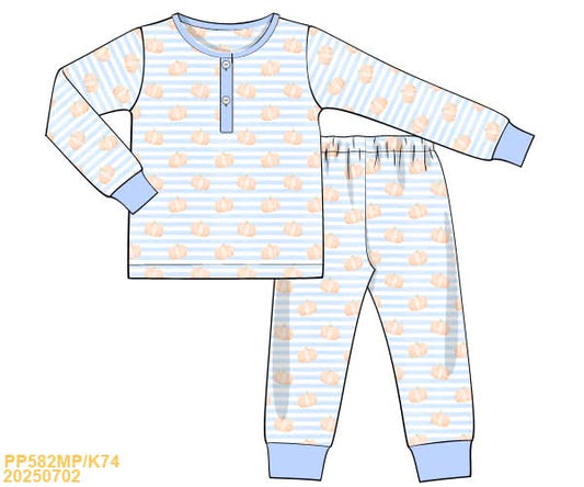 PREORDER Boy Striped Blue Pumpkin Pajama Set