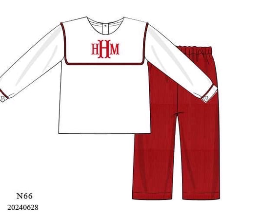 PREORDER Classic Red Monogram Boys Pants Set