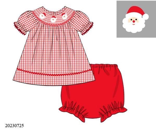 PREORDER Red Gingham Santa Ruffle Diaper Set