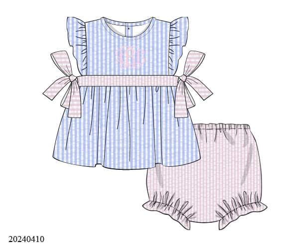 PREORDER Blue and Pink Seersucker Diaper Set