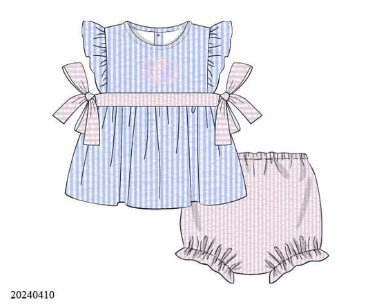 PREORDER Blue and Pink Seersucker Diaper Set