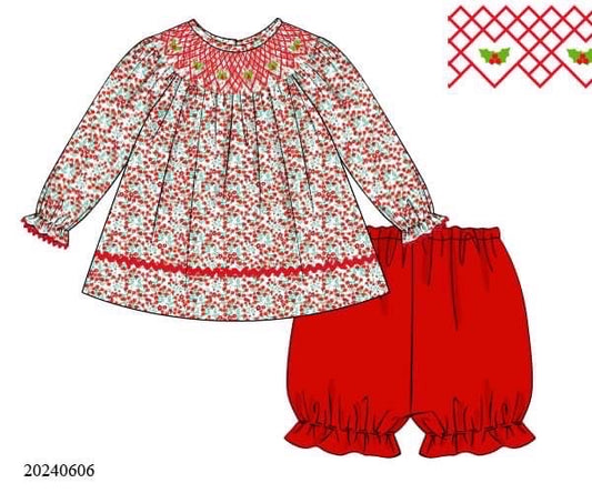 PREORDER Smocked Floral Holly Bloomer Set