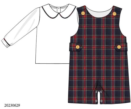 Preorder Navy and Red Plaid Boys Longall Set