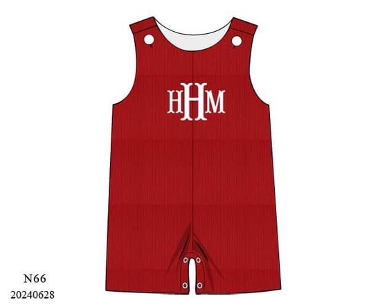 PREORDER Classic Red Monogram Boys Shortall