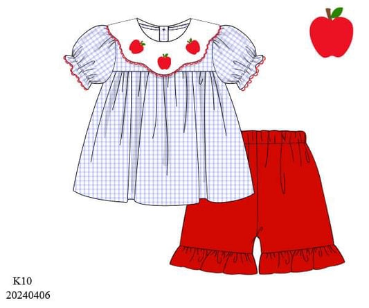 PREORDER Scalloped Apple Ruffle Shorts Set