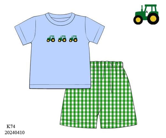 PREORDER Boys French Knot Tractors Shorts Set