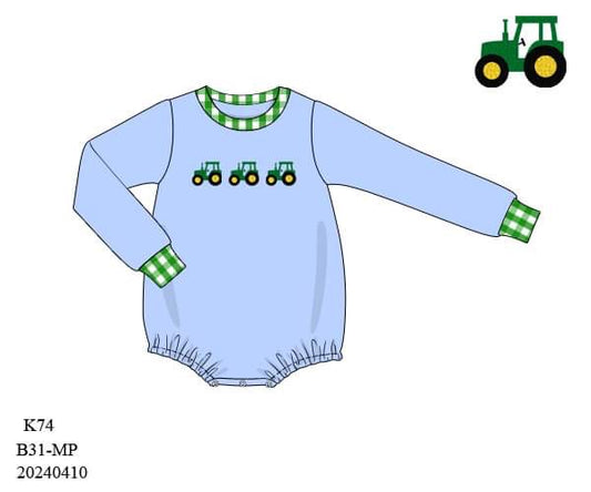 PREORDER Boys French Knot Tractors Long Sleeved Bubble