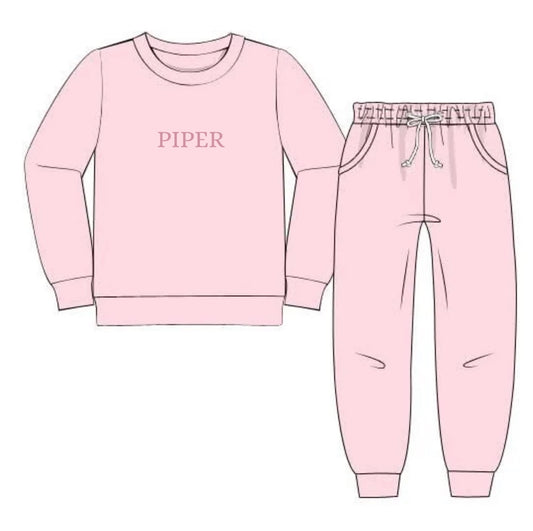 Preorder Girls Pink Personalized Sweatsuit Pant Set