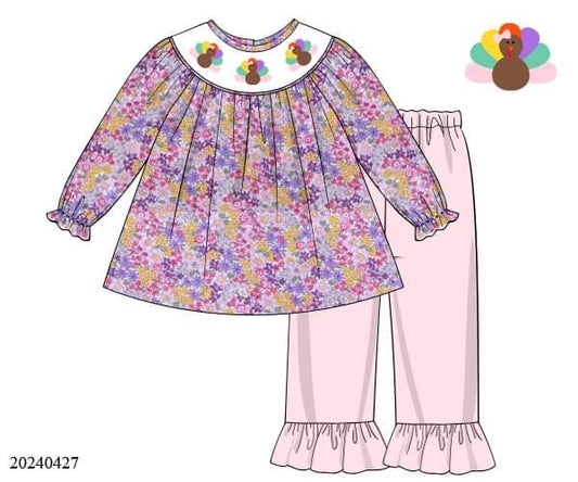 PREORDER Floral Turkey Ruffle Pants Set