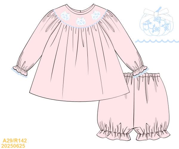 PREORDER Smocked Toile Pumpkin Bloomer Set