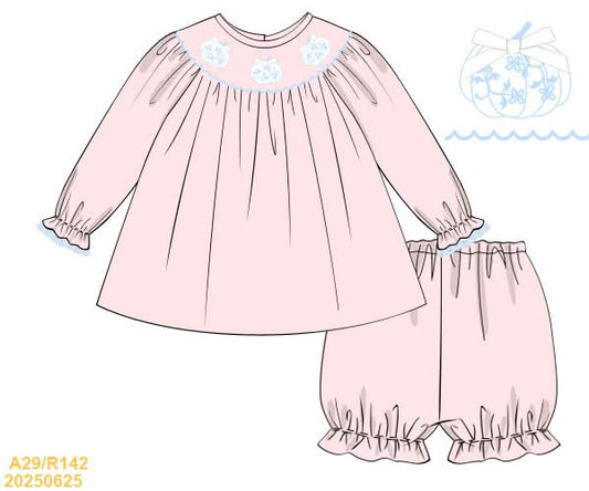 PREORDER Smocked Toile Pumpkin Bloomer Set