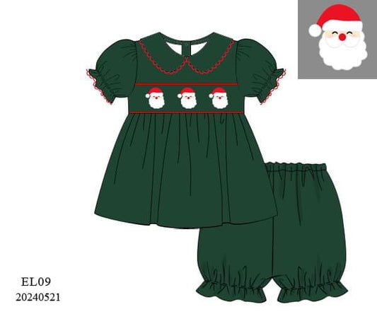 PREORDER Hunter Green Santa Bloomer Set