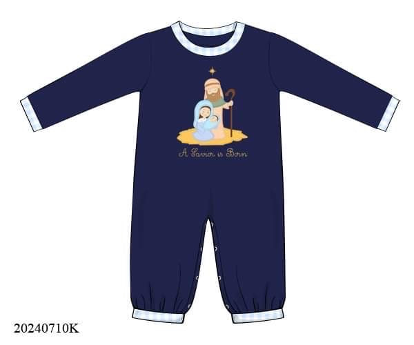 PREORDER Knit Nativity Appliqué Boys Long Romper