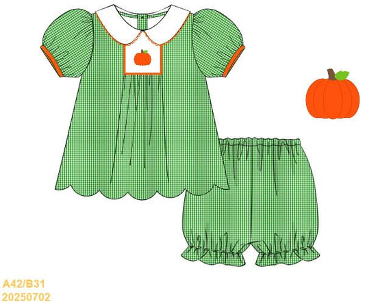 PREORDER Gingham Embroidered Pumpkin Bloomer Set