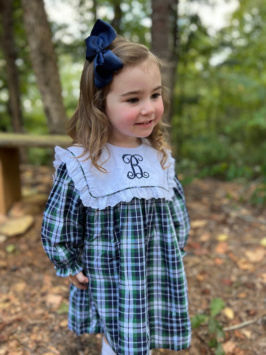 PREORDER Navy and Green Plaid Dress