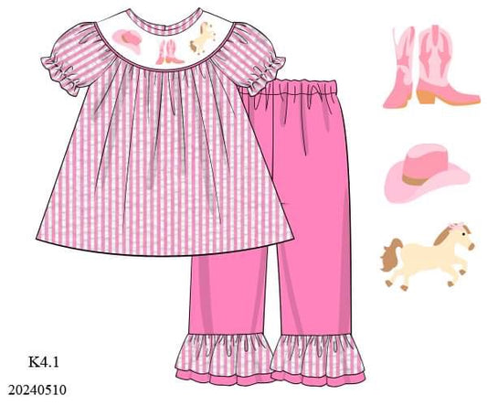 PREORDER Girls Western Ruffle Pants Set