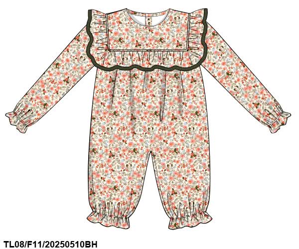 PREORDER Olive Fall Floral Long Romper