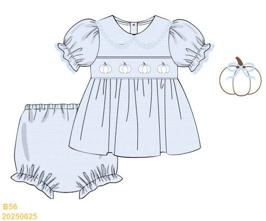 PREORDER Smocked Gingham Pumpkin with Bow Diaper Set