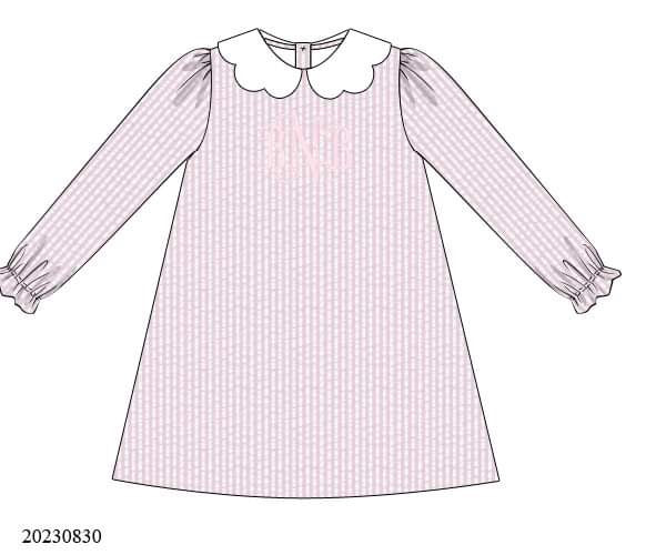 PREORDER Pink Seersucker Monogram A-line Dress
