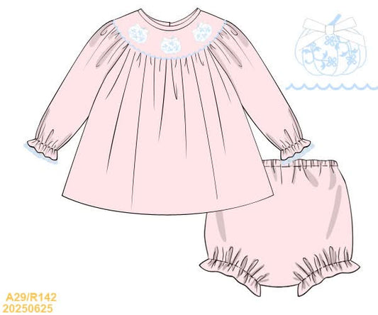 PREORDER Smocked Toile Pumpkin Diaper Set