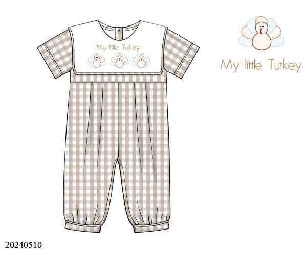 PREORDER Personalized Khaki Gingham Turkey Boys Long Bubble