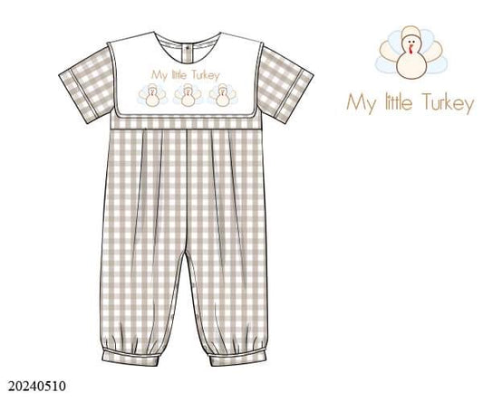 PREORDER Personalized Khaki Gingham Turkey Boys Long Bubble