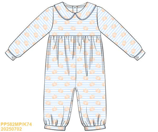 PREORDER Boys Knit Pumpkin Long Romper