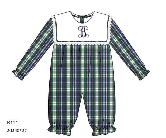 PREORDER Navy and Green Plaid Long Bubble