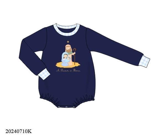 PREORDER Knit Nativity Appliqué Boys Long Sleeve Bubble