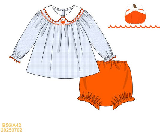 PREORDER Blue Gingham Pumpkin Diaper Set