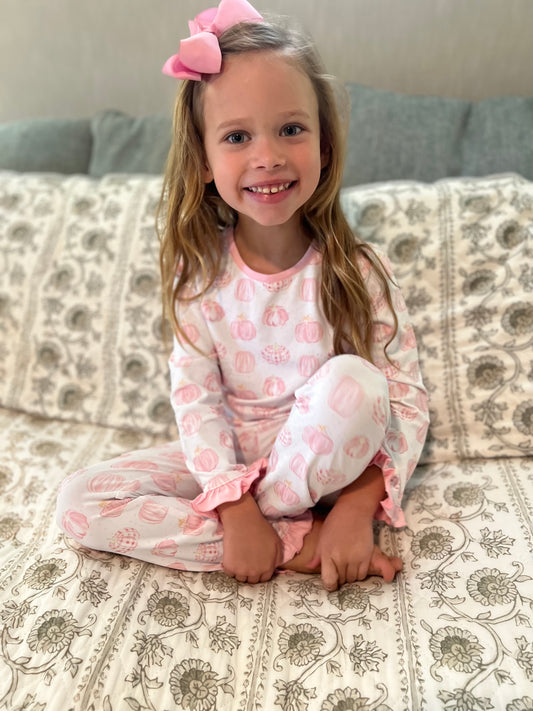 PREORDER Pink Gingham Pumpkin Pajama Set