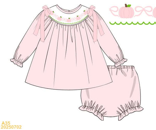 PREORDER Smocked Pumpkin & Bows Diaper Set