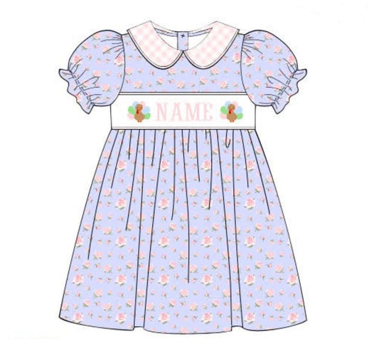 PREORDER Name Smocked Floral Turkey Dress