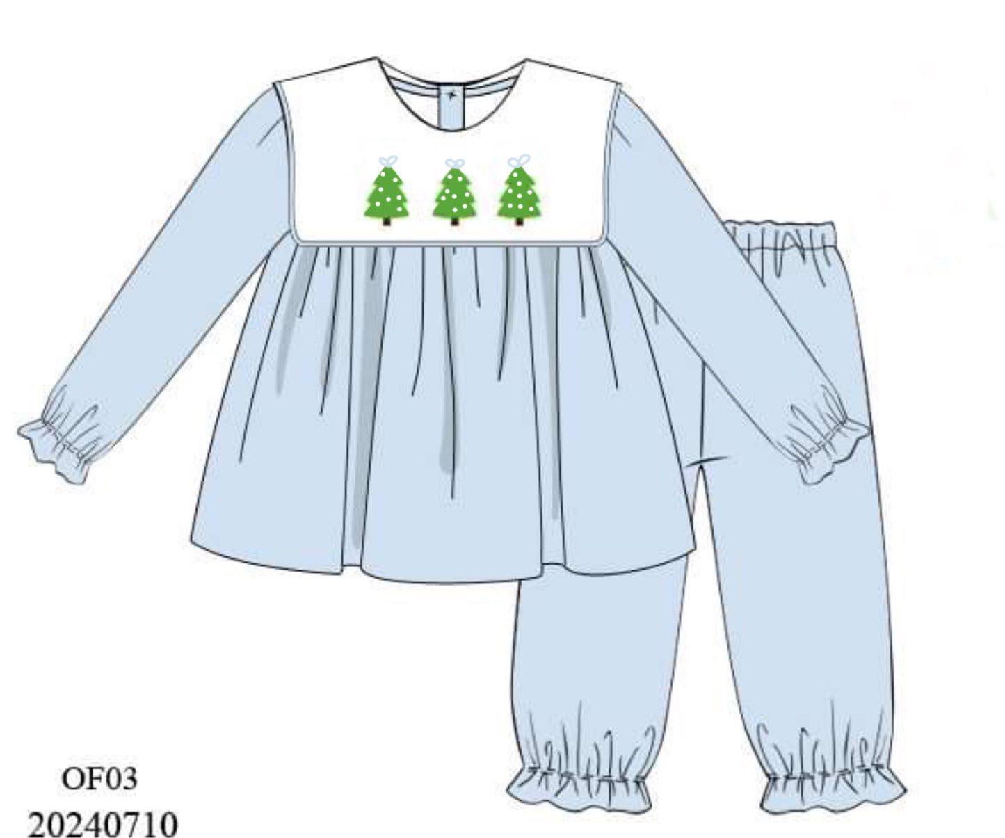 PREORDER Oxford Blue Christmas Tree Pants Set