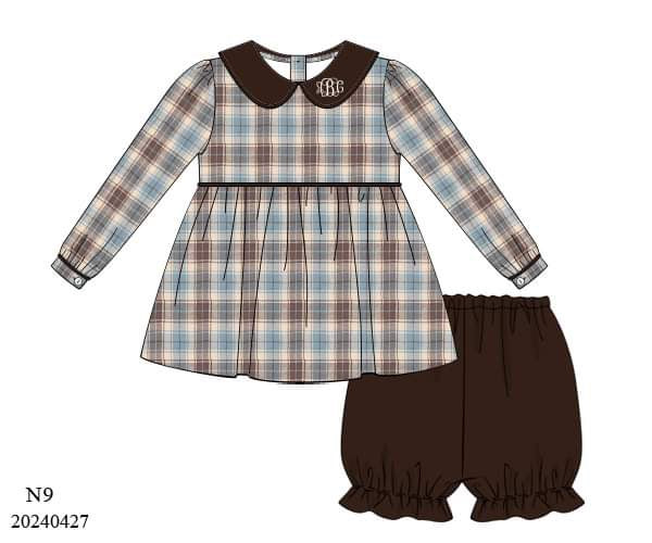 PREORDER Corduroy Collar Plaid Bloomer Set