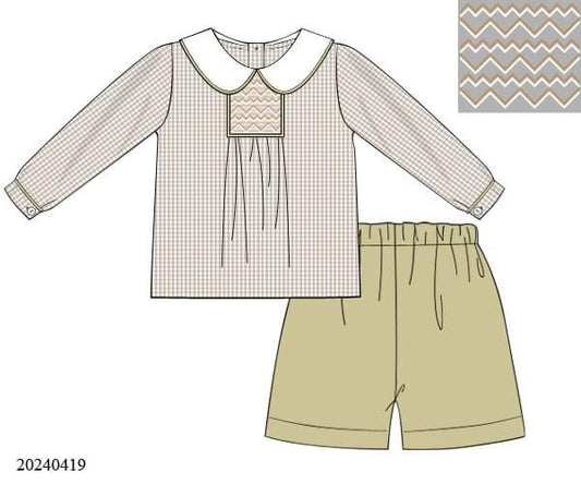 PREORDER Boys Khaki Check Shorts Set