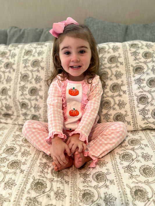 PREORDER Pink Embroidered Pumpkin Pajama Set